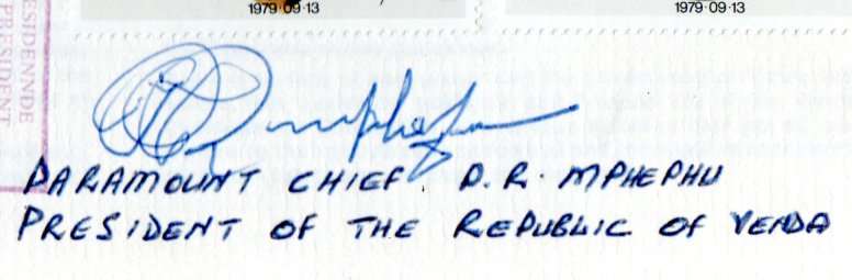 VENDA 1979 INDEPENDENCE FDC SIGNED/RUBBER STAMPED 'PRESIDENT PR MPHEPHU' AS PER SCANS.