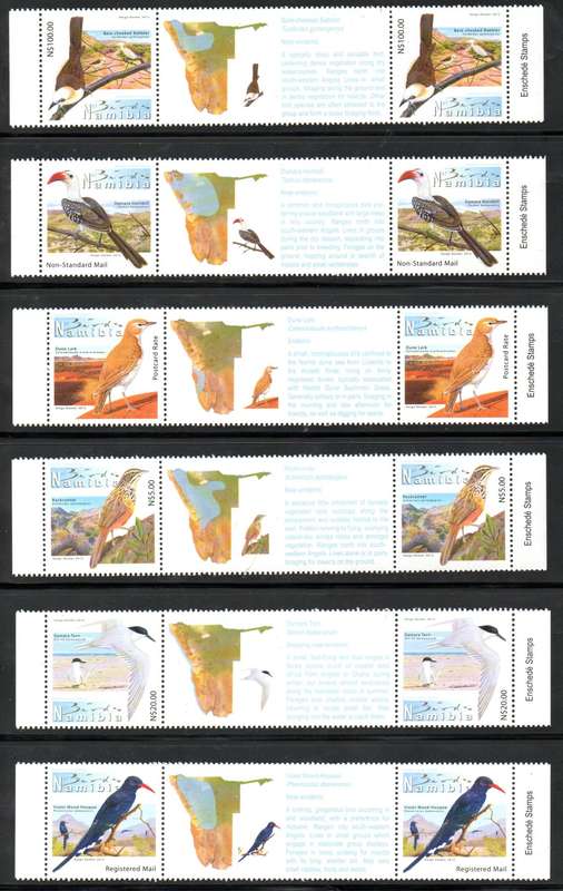 NAMIBIA 2012 5TH DEF BIRDS SET OF (X12) UMM GUTTER PAIRS. AS PER SCANS. CC743-54. CV R552. NICE SET.