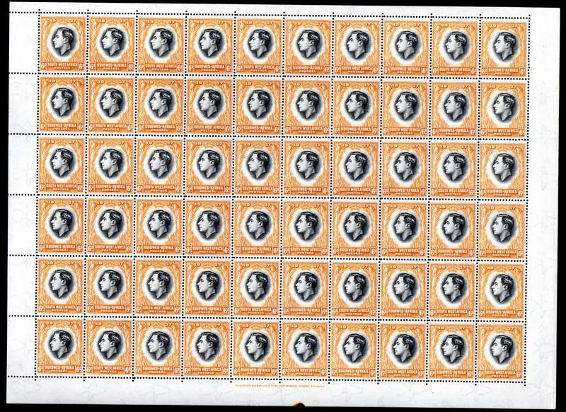SWA 1937 KGVI CORONATION 6d UMM SHEET OF (X60) WITH INSCRIPTION. AS PER SCANS. SACC130. READ.
