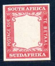 UNION POSTAGE DUE `IMPERFORATED PROOF ON GUMMED PAPER RED. FRAME ONLY.` AS PER SCANS.