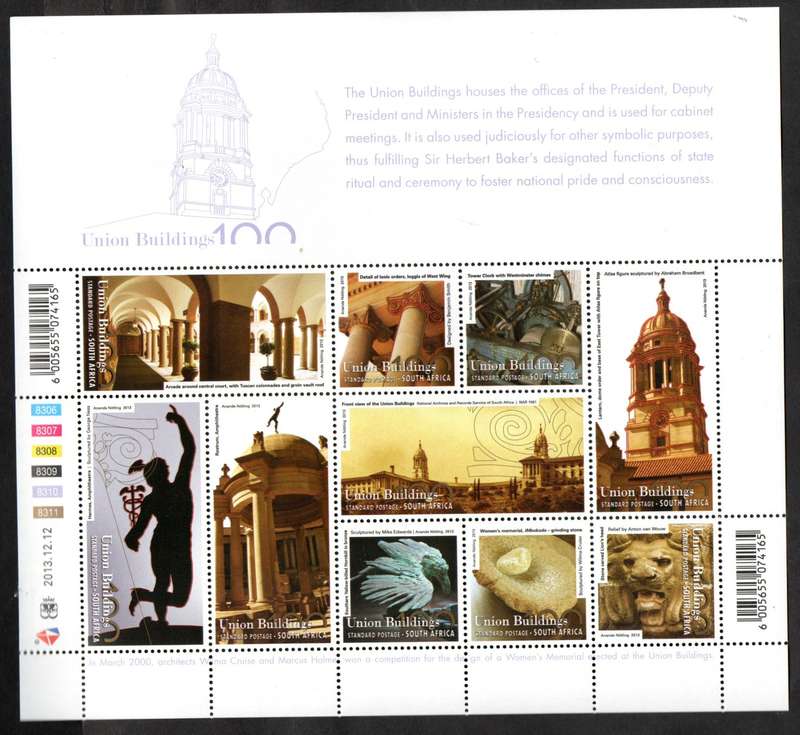 RSA 2013 CENTENARY OF THE UNION BUILDINGS SHEETLET OF (X10) UMM. SACC2259. CV R350. PER SCANS. READ.