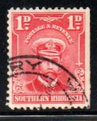SOUTHERN RHODESIA 1929 KGV DEF ADMIRAL 1d COIL STAMP PERF 12 1/2 USED. SACC2d. CV R700. AS PER SCANS