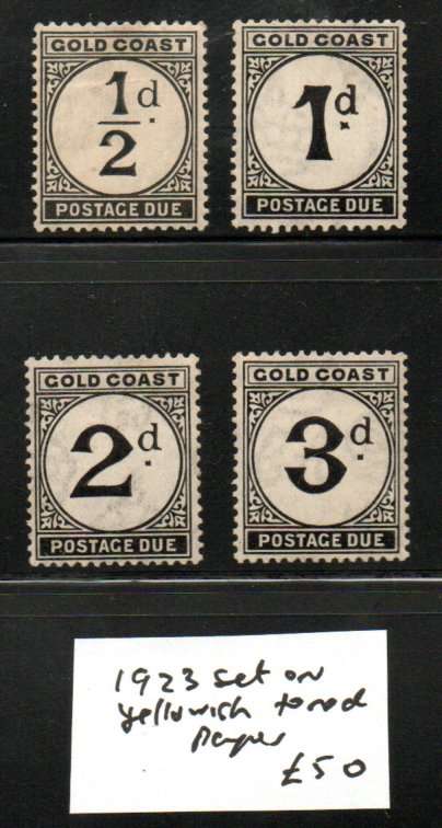 GOLD COAST 1923 POSTAGE DUE MINT SET OF (X4) ON YELLOWISH TONED PAPER. SGD1-D4. CV GBP 50.