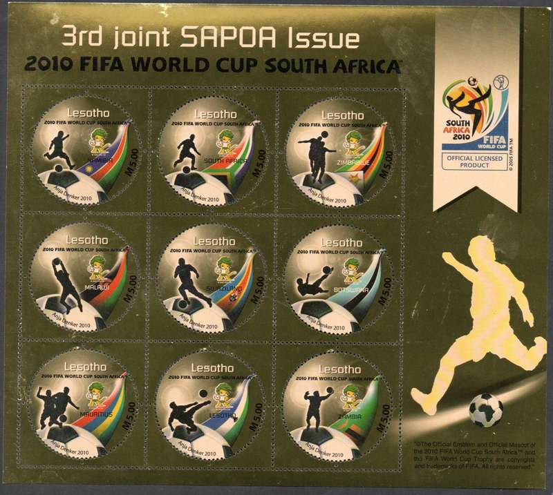 LESOTHO 2010 3RD JOINT SAPOA FIFA WORLD CUP SHEET. AS PER SCANS. SGMS2049. CV GBP 12.