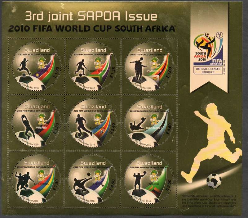 SWAZILAND 2010 3RD SAPOA JOINT ISSUE FIFA WORLD CUP MSHEET UMM. SGMS808a. CV GBP 10.
