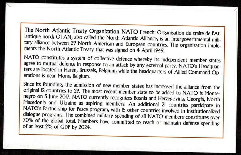 RSA 2019 70 YEARS OF NATO PRIVATELY MADE COVER. AS PER SCANS. NICE ITEM.