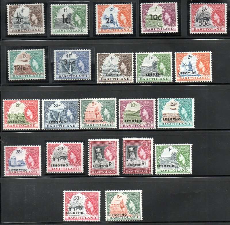 BASUTOLAND/LESOTHO SELECTION OF QEII UMM OVPTD/SURCH SINGLES. AS PER SCANS. GOOD VALUE.