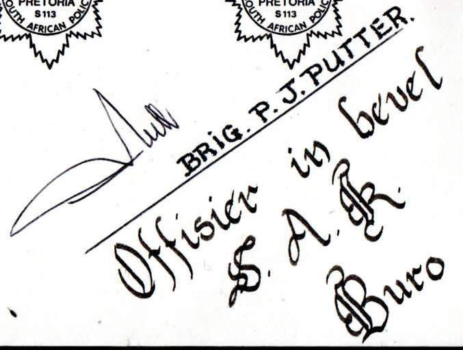 RSA 1988 75TH ANNI OF SA POLICE COMM COVER SIGNED BY 'OFFICER IN COMMAND OF S.A.K BURO".