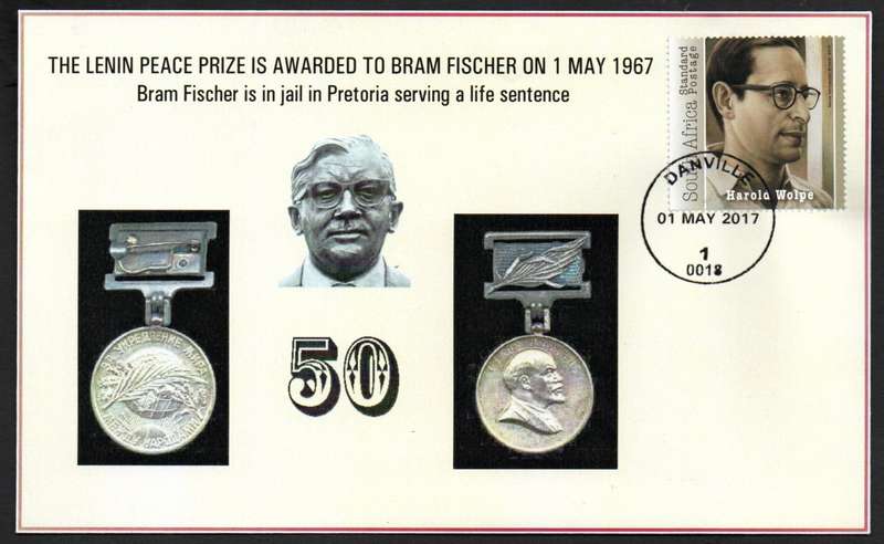 RSA 2017 50TH ANN OF LENIN PEACE PRIZE AWARDED TO BRAM FISCHER PRIVATELY MADE COVER. AS PER SCANS.