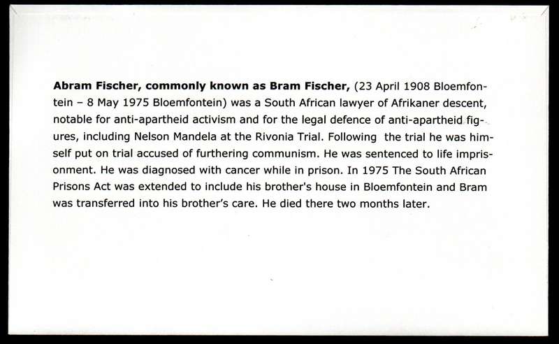 RSA 2017 50TH ANN OF LENIN PEACE PRIZE AWARDED TO BRAM FISCHER PRIVATELY MADE COVER. AS PER SCANS.