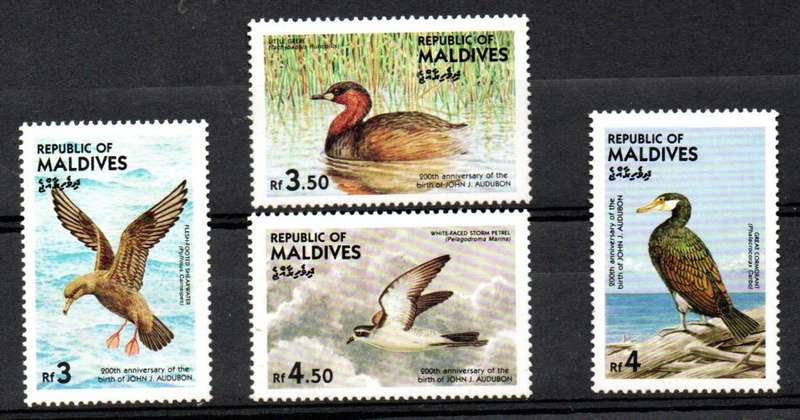 MALDIVE ISLANDS 1985 BIRTH CENT OF JOHN J AUDUBON (BIRDS) SET OF (X4) UMM. SG1083/6. CV GBP 7+.