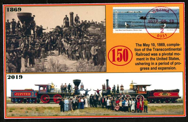 RSA 2019 150TH ANNI OF THE FIRST TRANSCONTINENTAL RAILROAD PRIVATELY MADE COVER. AS PER SCANS.