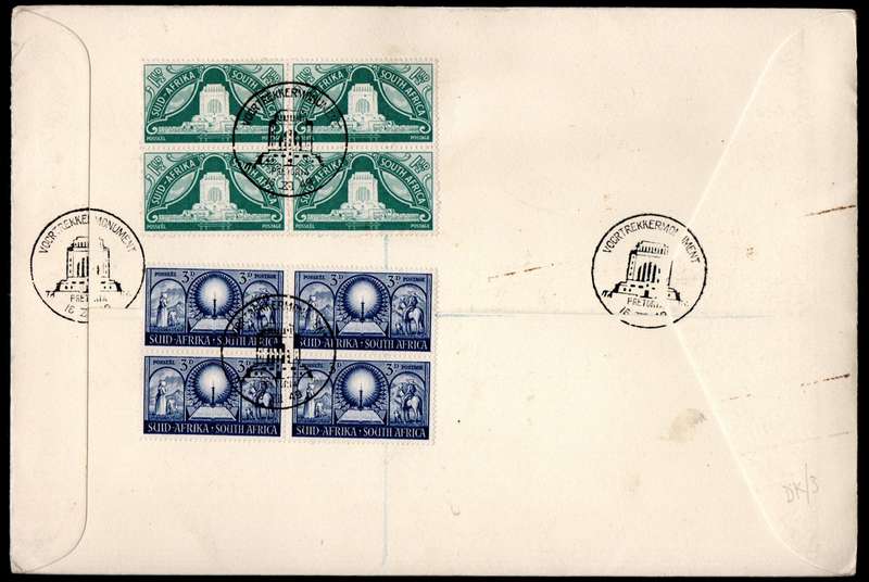 UNION 1949 INAUG OF THE VOORTREKKER MONUMENT COVER WITH BLKS OF (X4) USED. AS PER SCANS.