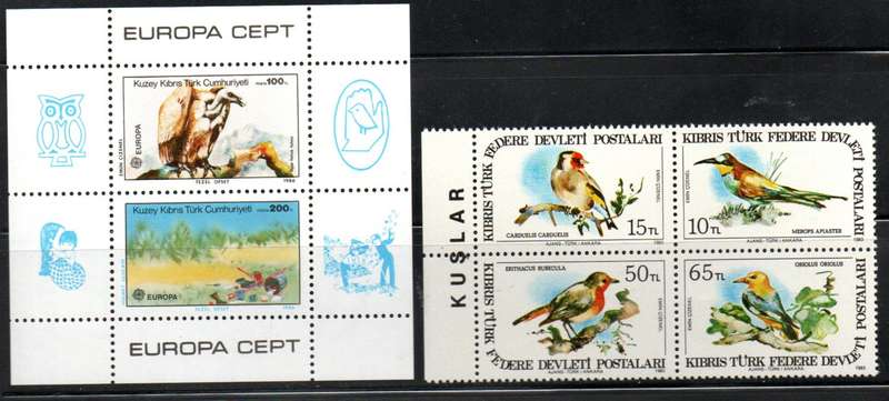 TURKISH CYPRIOT POSTS 1982 BIRDS UMM BLK OF (X4) SG140/3+ 1985 NATURE MSHEET UMM SGMS187. CV GBP 14+
