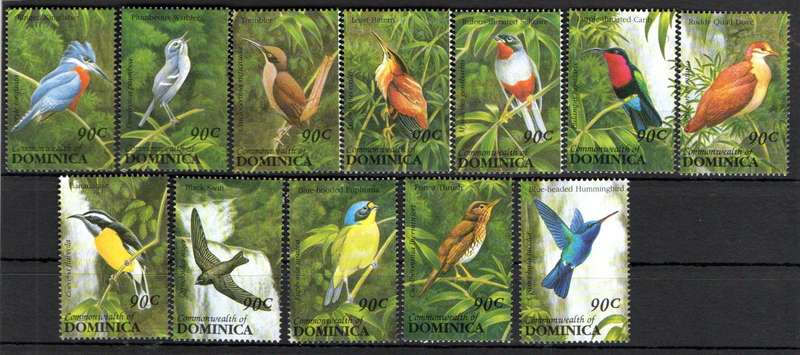 DOMINICA 1993 BIRDS UMM SET OF (X12) SINGLES. AS PER SCANS. SG1669/80. CV GBP 18. LOVELY SET.