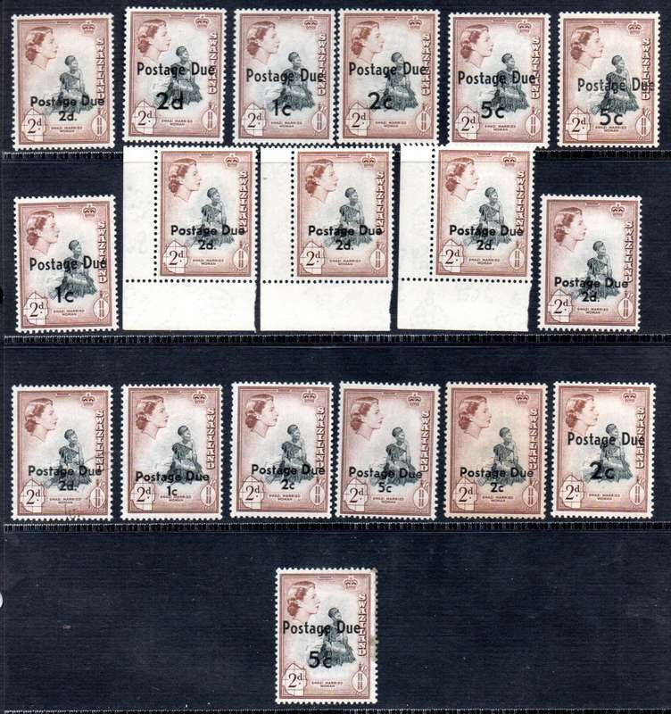 SWAZILAND 1961 SELECTION OF SURCHARGED POSTAGE DUE SINGLES MINT (*/**). AS PER SCANS. GOOD VALUE.