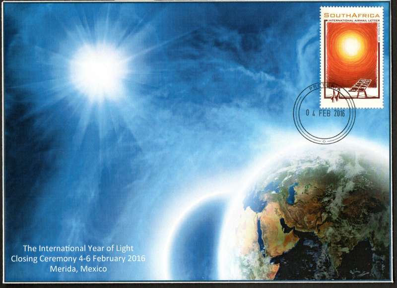 RSA 2016 THE INTERNATIONAL YEAR OF LIGHT CLOSING CEREMONY MEXICO PRIVATELY MADE COVER. AS PER SCANS.