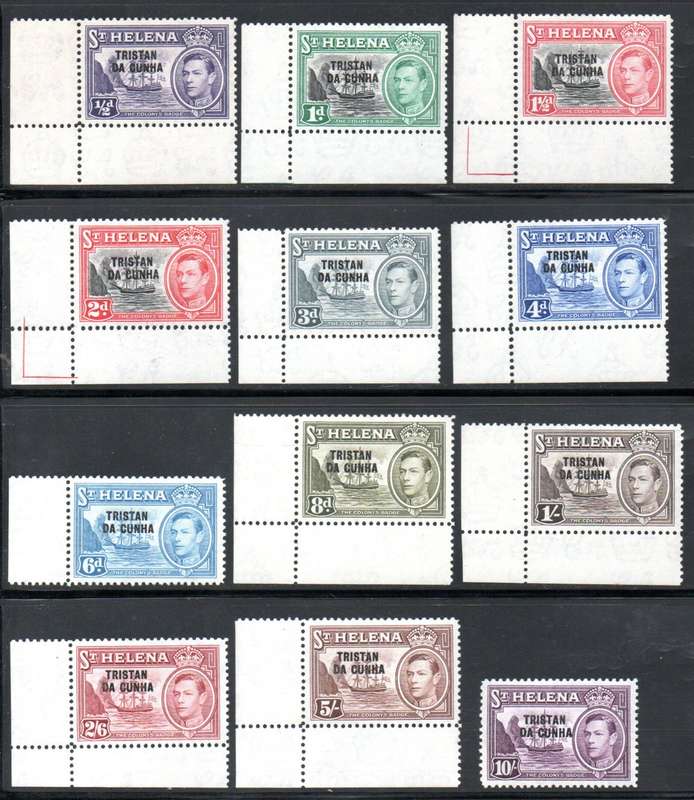 TRISTAN DA CUNHA 1952 KGVI ST HELENA STAMPS OVPTD M/M SET OF (X12). SG1-12. CV GBP 140! AS PER SCANS