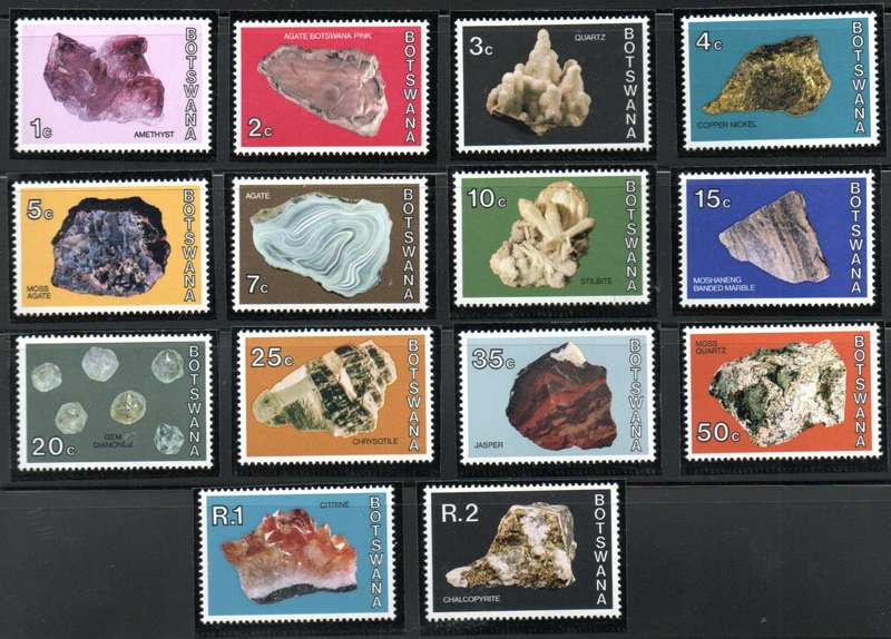 BOTSWANA 1974 MINERALS UMM SET OF (X14) SINGLES. SG322/35. AS PER SCANS. CV GBP 48.