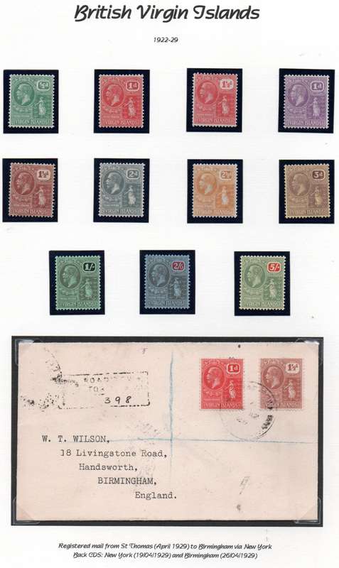 BRITISH VIRGIN ISLANDS 1922-29 SET HINGED MINT PLUS COVER CAT GBP 100+!! AS PER SCANS.