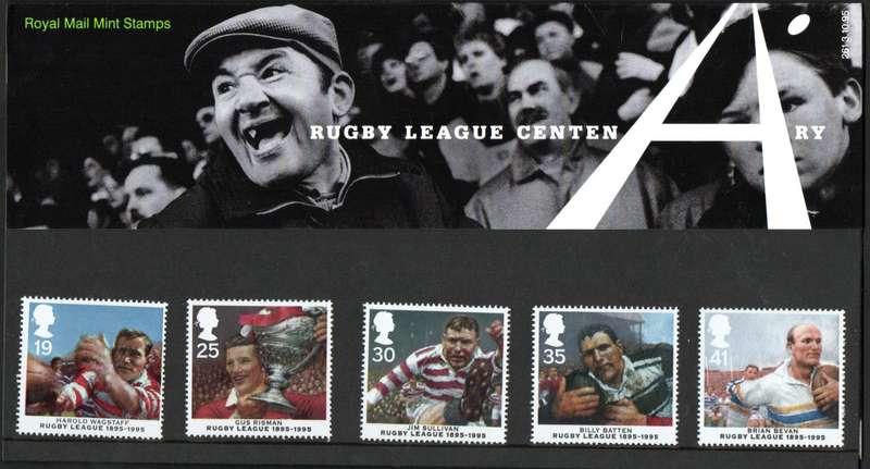 GB 1995 CENTENARY OF RUGBY LEAGUE PRESENTATION PACK NO 261 WITH MINT STAMPS. NICE ITEM.