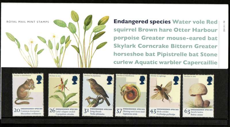 GB 1998 ENDANGERED SPECIES PRESENTATION PACK NO 284 WITH MINT STAMPS. NICE ITEM.