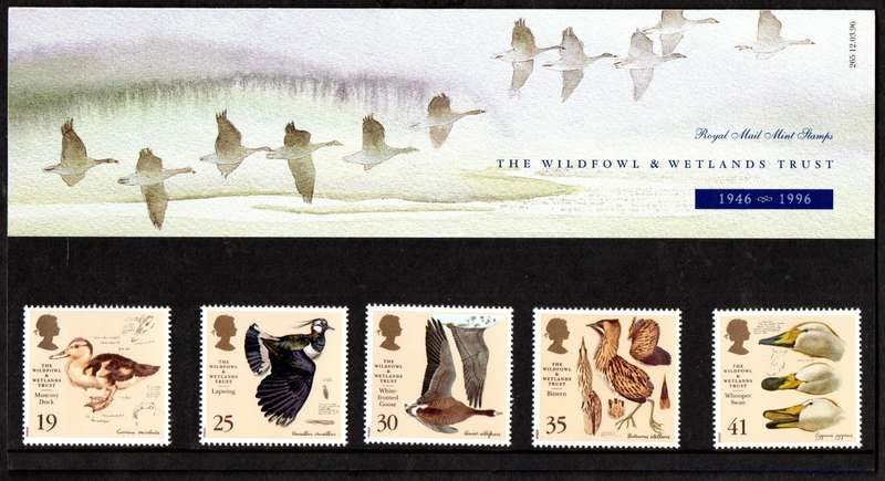 GB 1996 50TH ANNI OF THE WILDFOWL AND WETLANDS TRUST PRESENTATION PACK NO 265 WITH MINT STAMPS.