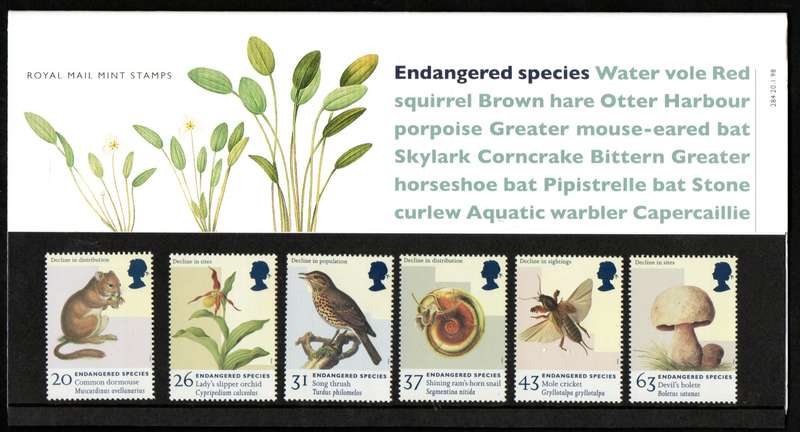 GB 1998 ENDANGERED SPECIES PRESENTATION PACK NO 284 WITH MINT STAMPS. NICE ITEM.