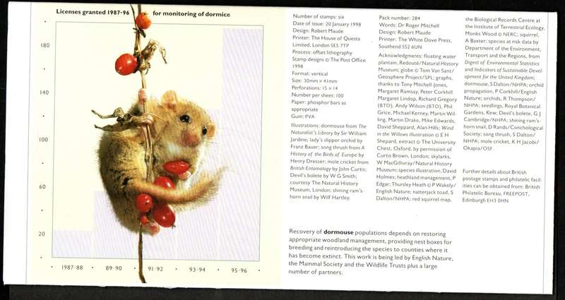 GB 1998 ENDANGERED SPECIES PRESENTATION PACK NO 284 WITH MINT STAMPS. NICE ITEM.