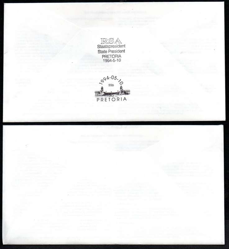 RSA 1994 INAUGURATION FDC 6.3b 'MANDELA' SIGNED + ADDED SPECIAL CACHETS + UNSIGNED FDC. SCARCE. READ
