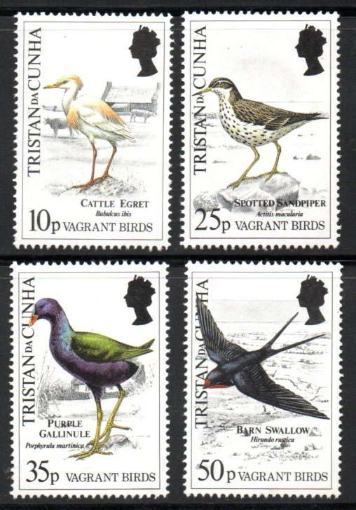 TRISTAN DA CUNHA 1989 VAGRANT BIRDS UMM SET OF (X4). SG486/89. CV GBP 9. LOVELY THEMATIC SET