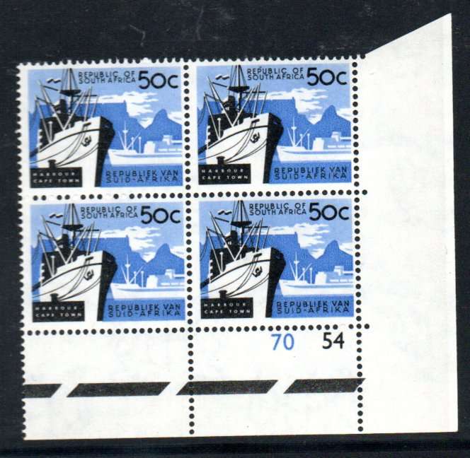 RSA 1961 DEF ISSUE 50c UMM CONTROL BLK OF (X4) NO 70 54. ARMS WMK. SACC208. CV R2800.