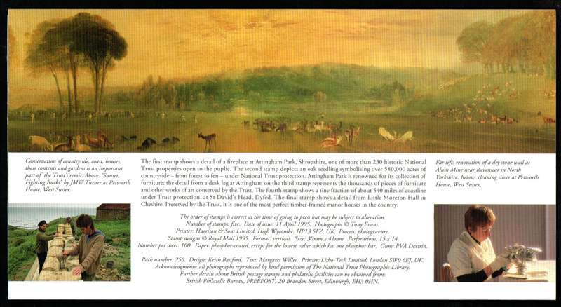 GB 1995 CENTENARY OF THE NATIONAL TRUST PRESENTATION PACK NO 256 WITH MINT STAMPS. NICE ITEM.