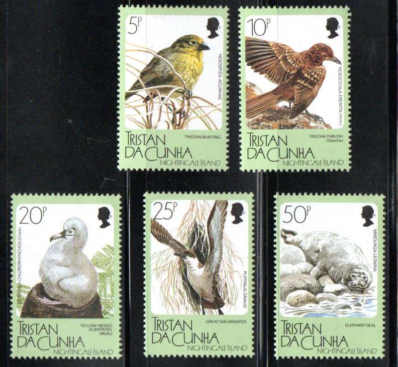 TRISTAN DA CUNHA 1988 FAUNA NIGHTINGALE ISLAND UMM SET OF (X5) SINGLES. SG443/7. LOVELY THEMATIC SET