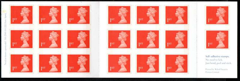 GB 1993 BARCODE SELF-ADHESIVE BOOKLET MINT. (X20) 1ST CLASS STAMPS. SG MG1. CV GBP 20. AS PER SCANS.