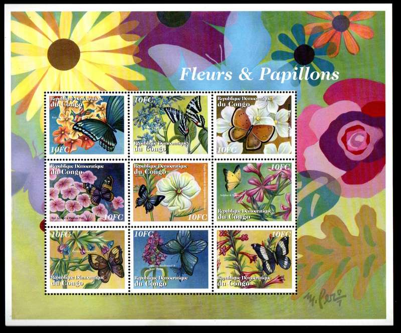 DEMOCRATIC REPUBLIC OF CONGO 2001 FLOWERS AND BUTTERFLIES UMM SHEET. AS PER SCANS. GREAT THEMATIC.