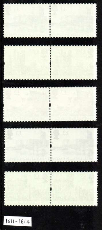 GB 1992-5 QEII CASTLES SET OF (X5) UMM PAIRS. AS PER SCANS. SG1611-14. TOTAL CV GBP 100.
