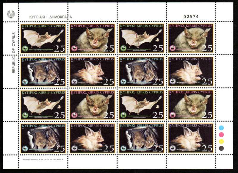 CYPRUS 2003 ENDANGERED SPECIES - MEDITERRANEAN HORSESHOE BAT (WWF) UMM SHEET. SG1053/6. CV GBP 24