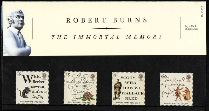 GB 1996 DEATH BICENTENARY OF ROBERT BURNS (SCOTTISH POET) MINT PRESENTATION PACK NO 264. NICE ITEM.