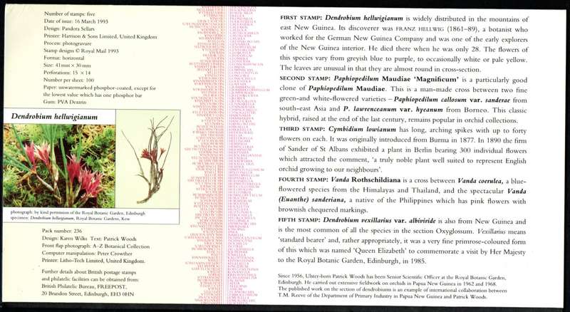 GB 1993 14TH WORLD ORCHID CONFERENCE MINT PRESENTATION PACK NO 236. AS PER SCANS.