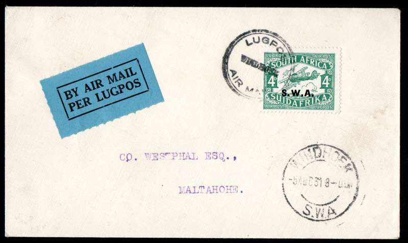 SWA 1931 AIRMAIL COVER WINDHOEK TO MALTAHOHE VIA MARIENTAL. AS PER SCANS. LOVELY ITEM.