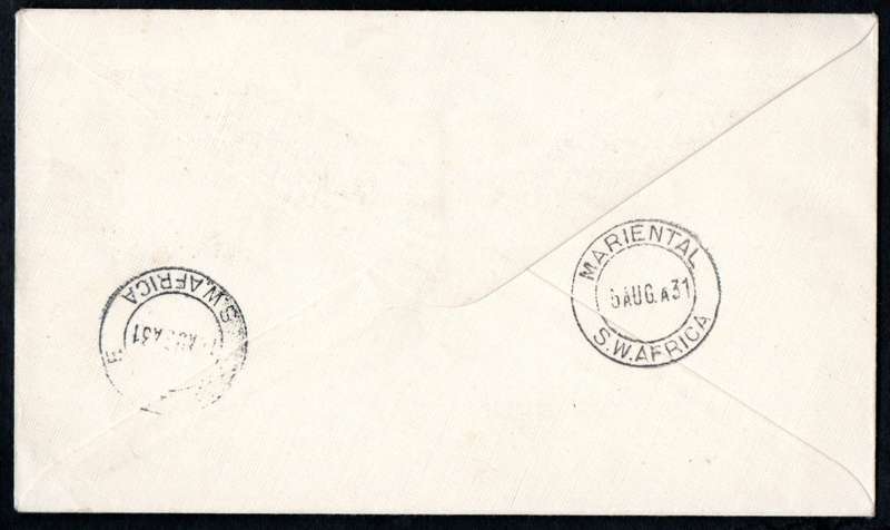 SWA 1931 AIRMAIL COVER WINDHOEK TO MALTAHOHE VIA MARIENTAL. AS PER SCANS. LOVELY ITEM.