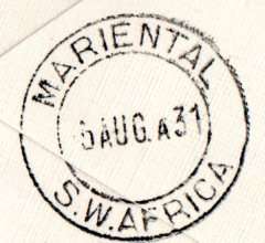 SWA 1931 AIRMAIL COVER WINDHOEK TO MALTAHOHE VIA MARIENTAL. AS PER SCANS. LOVELY ITEM.