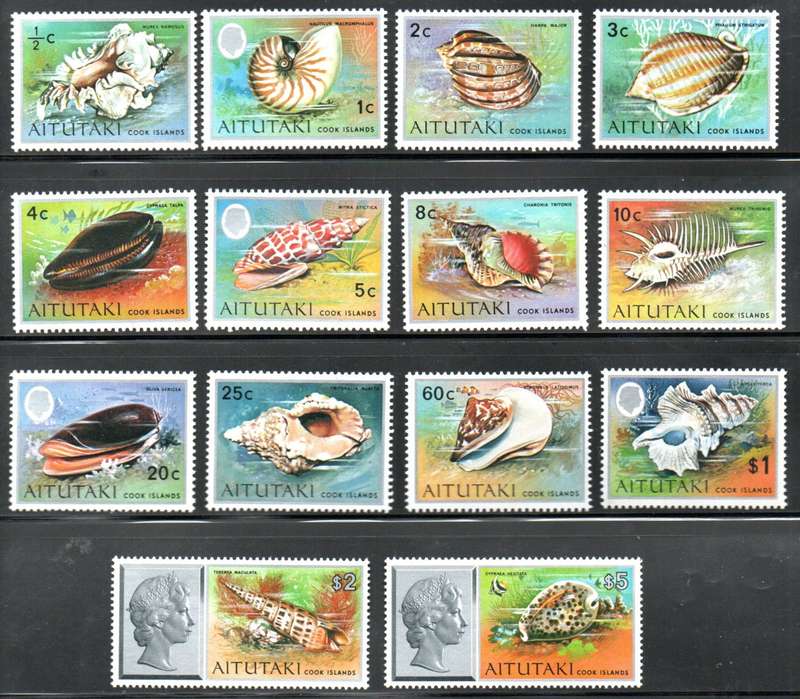 AITUTAKI 1974 SEA SHELLS MINT SET (ALL MMINT, BUT TOP 2 VALUES UMM) OF (X14). SG97/110. CV GBP 54+.