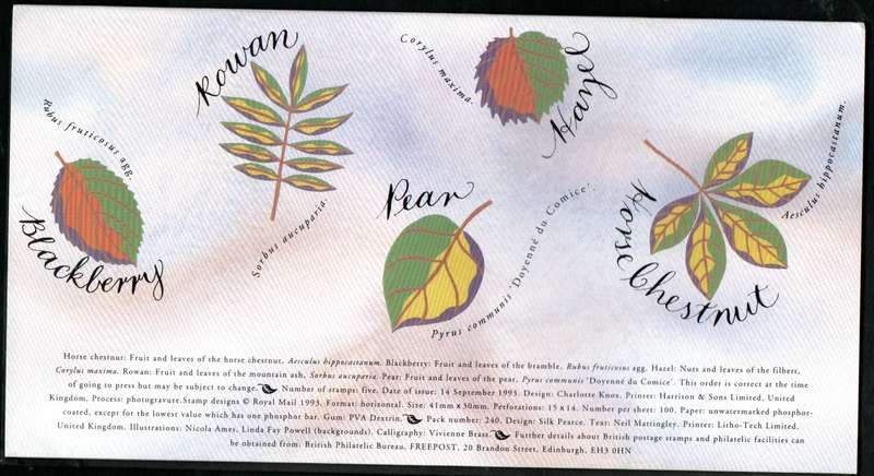 GB 1993 THE FOUR SEASONS: AUTUMN FRUITS AND LEAVES PRESENTATION PACK NO 240. MINT. AS PER SCANS.
