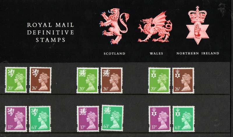 GB 1995 REGIONAL ISSUES (N IRELAND, SCOTLAND, WALES) DEFS MINT PRESENTATION PACK NO 36. CV GBP 26.