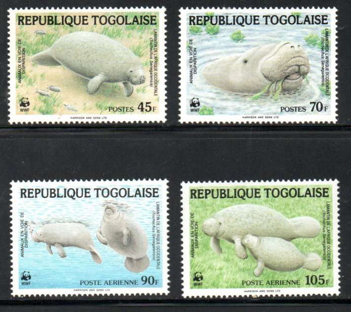 TOGO 1984 ENDANGERED WILDLIFE (WEST AFRICAN MANATEE, WWF) SET OF (X4) UMM. SG1722-5. NICE SET.