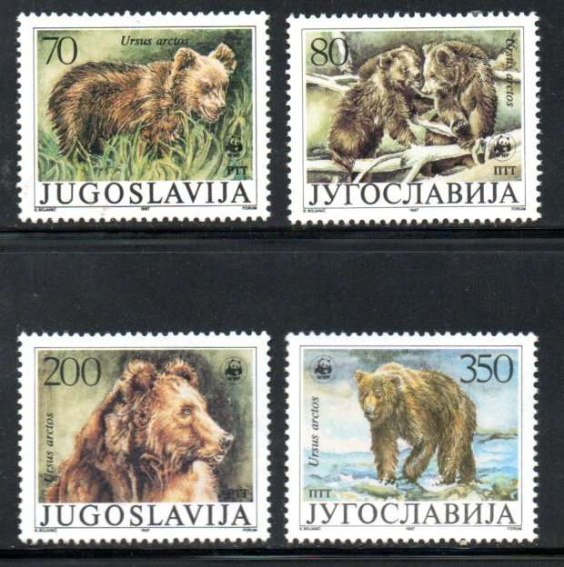 YUGOSLAVIA 1988 PROTECTED WILDLIFE (WWF) THE BROWN BEAR UMM SET OF (X4). SG2430/3. CV GBP 19.25+