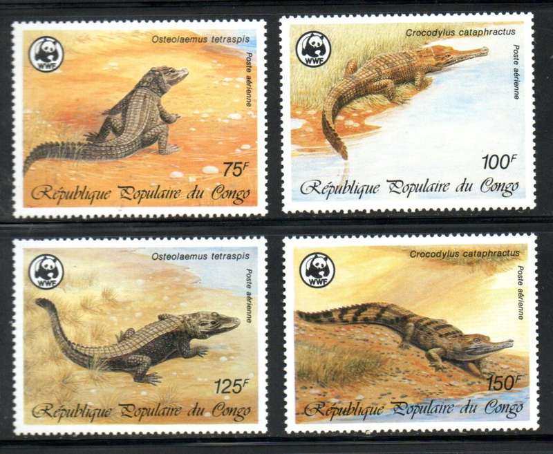 CONGO (BRAZZAVILLE) 1987 CROCODILES (WWF) UMM SET OF (X4). SG1058/61. CV GBP 10+. AS PER SCANS.