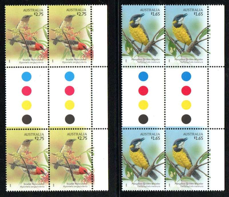 AUSTRALIA 2009 AUSTRALIAN SONGBIRDS UMM SET OF (X4) GUTTER BLKS OF (X4). SG3270/3. CV GBP 59.